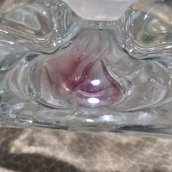 Vintage Pink Rose Glass Inlaid Rimmed Ashtray w/ Green Leaves 6" Diameter - Picture 10 of 10